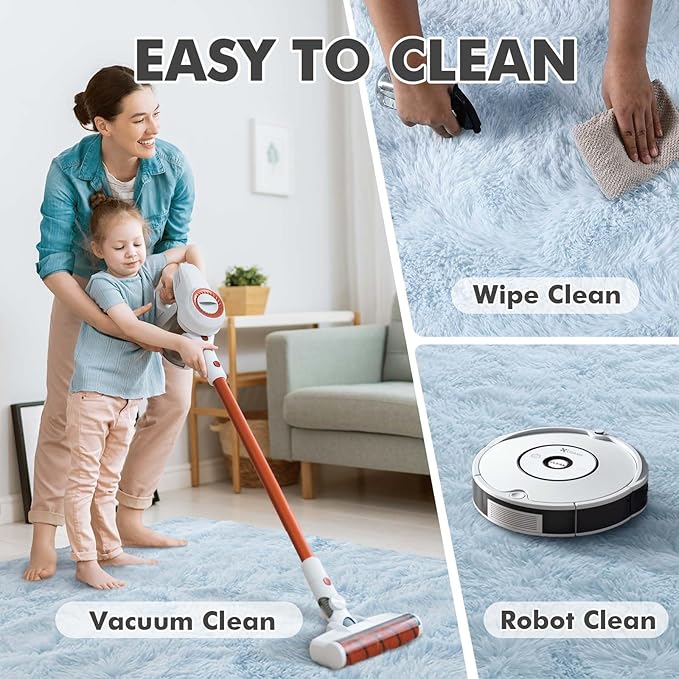 5x7 Ft Shag Area Rug for Bedroom, Ultra Soft Fluffy Furry Rugs for Living Room Indoor Floor, Aesthetic Carpet for Kids Home Decor (Light Blue)
