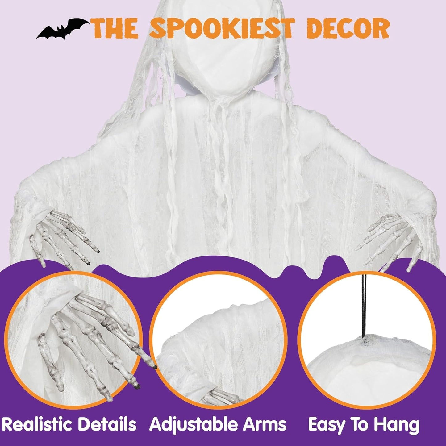 JOYIN 63” Halloween Hanging Ghost Decorations Outdoor, White Faceless Grim Reaper in White Horror Robe for Halloween Tree Yard Party Outside Hanging Decorations Party Supplies