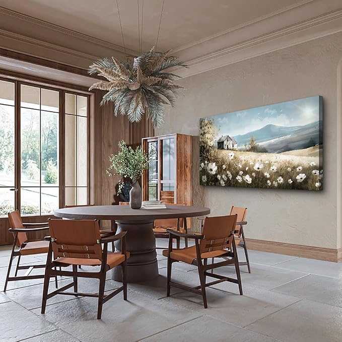 Wapluam Large Canvas Wall Art For Living Room Wall Decor For Bedroom Office Decorations Watercolour Wall Paintings Stretched And Framed Farmhouse Old house Scenery Pictures Artwork Hanging Home Decor