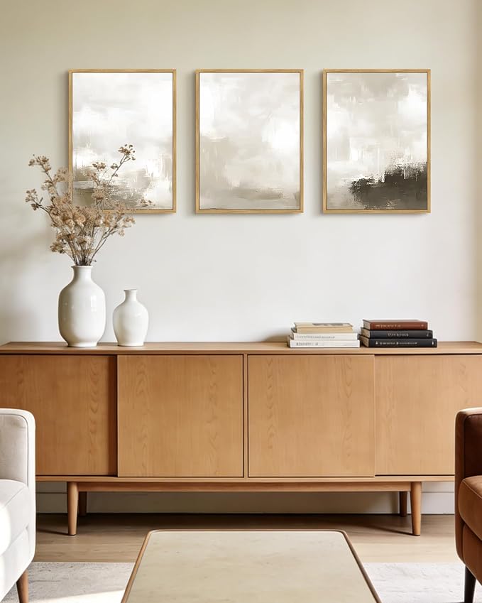 PHOPAGO Abstract Framed Wall Art Minimalist Pastel Neutral Wall Decor Modern Art Paints Living Laundry Room Home Decor - 12x16in Natural Framed