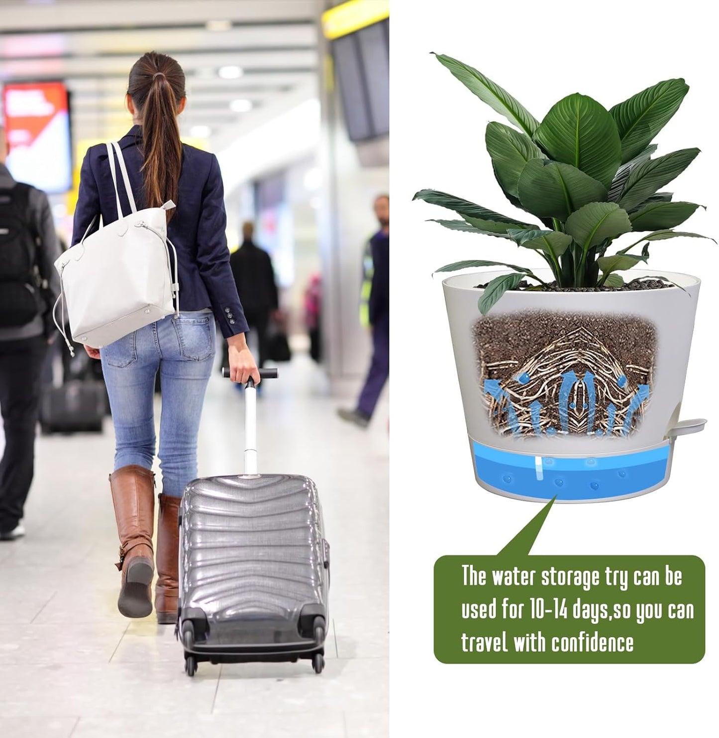 Self Watering Pots for Indoor Plants,12 inch Planters with Drainage Holes Plastic Flower Pots with Deep Reservoir, White