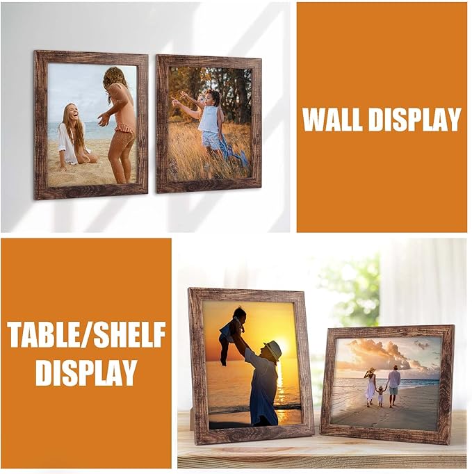 PETAFLOP 8x10 Picture Frame Set of 7, Rustic Frames Display 8 by 10 Inch Photo for Wall or Tabletop