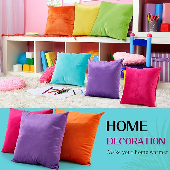 Berlune 6 Pcs Velvet Throw Pillow Covers 18" x 18" Decorative Cushion Cases Soft Pillowcase for Graduation Coquette Party Accessories Couch Sofa Bed Chair Home Decor, No Inserts (Colorful Color)
