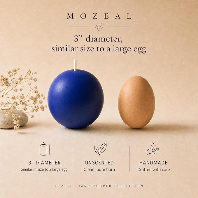 MOZEAL Hand-Poured, 3 Inch Royal Blue Round Ball Candles - Elegant Royal Blue Round Pillar Candles Set of 3, Dripless, Unscented, Smokeless, Ideal for Formal Events.
