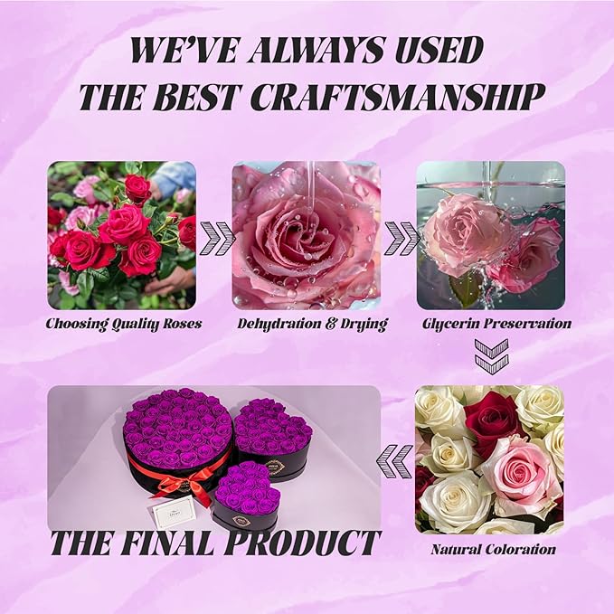 16 Preserved Roses in Heart-Shaped Box, Flowers for Delivery Prime Last up 2 Years, Real Forever Flowers for Wife, Girlfriend, Mother, Eternal Roses for Anniversary - Purple