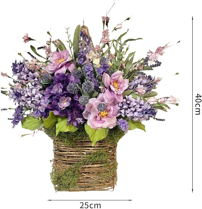 2026 Cream Hydrangea Door Hanger Basket Wreath, Spring Summer Wreaths for Front Door Wildflowers Front Door Basket Wreath Artificial Flower Hanging Basket for Home Farmhouse Seasonal Decor (B)