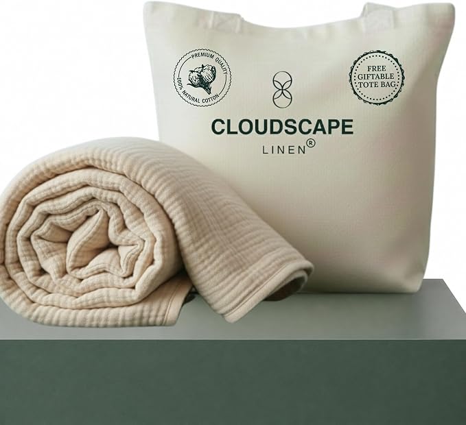 CLOUDSCAPE 4 Layer Muslin Blanket for Adults - 100% Cotton Throw Blanket - 50"x70" Oversized Gauze Throw for Sofa, Couch - Soft Lightweight Breathable Muslin Cotton Throws for Summer - Fog