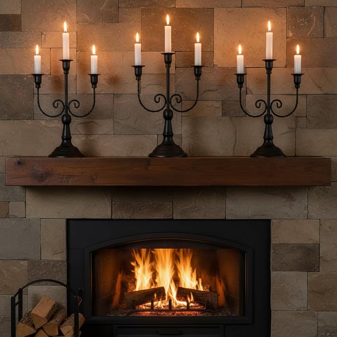 Dandat 3 Pcs 3 Arm Metal Candelabra Candlestick Holders Tall Candlestick Holders Gothic Candle Holder for Home Wedding Church Christmas Party(Retro,11.8 Inch,Black)