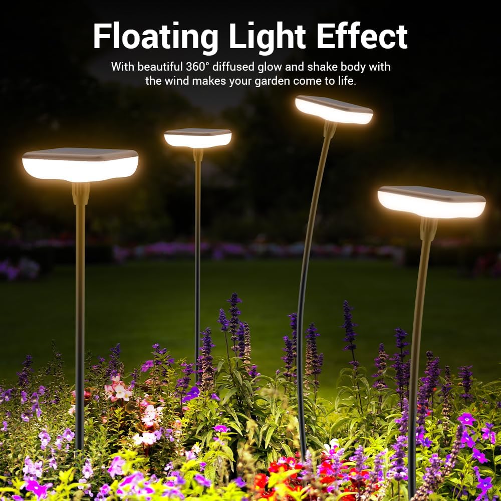 Solar Pathway Lights Outdoor 6 Pack Solar Powered Garden Lights 12H Long Lasting Auto On/Off Solar Swaying Light IP65 Waterproof for Planter Flowers Landscape Lighting Decoration Warm White