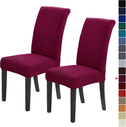 Howhic Stretch Chair Covers for Dining Room Set of 2, Removable Washable Dining Room Chair Covers, Dining Chair Slipcovers Seat Protector, Great for Home Upholstery and Banquet (Burgundy, 2 Pack)