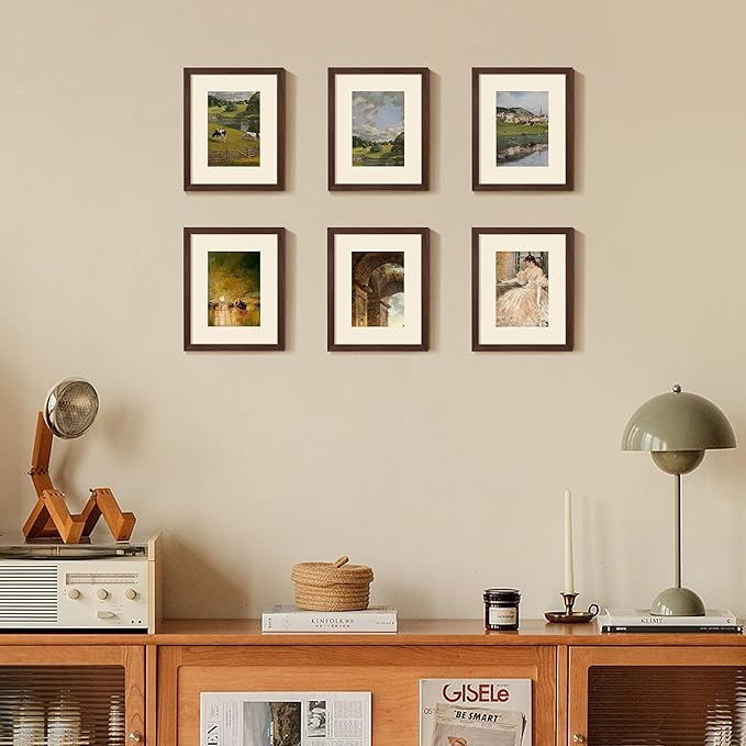 upsimples 8x10 Picture Frame, Display Pictures 5x7 with Mat or 8 x 10 Without, Wall Hanging Photo Frames, Brown, 1 Pack