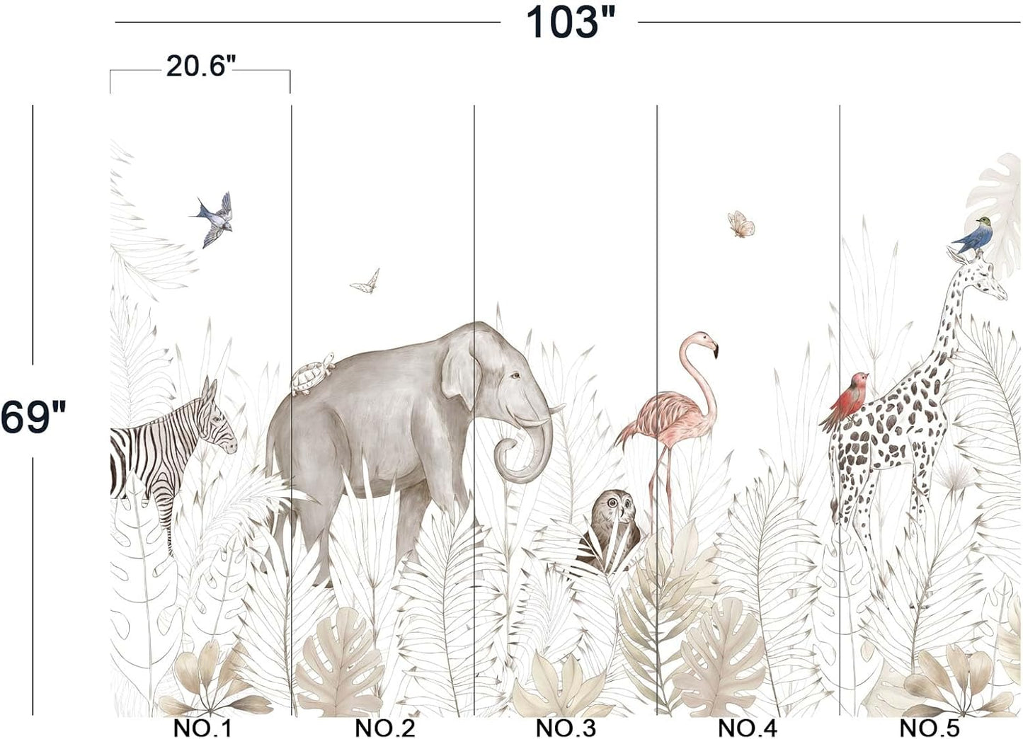 Elephant Zebra Animal Nursery Wallpaper Wall Mural 103" x 69"