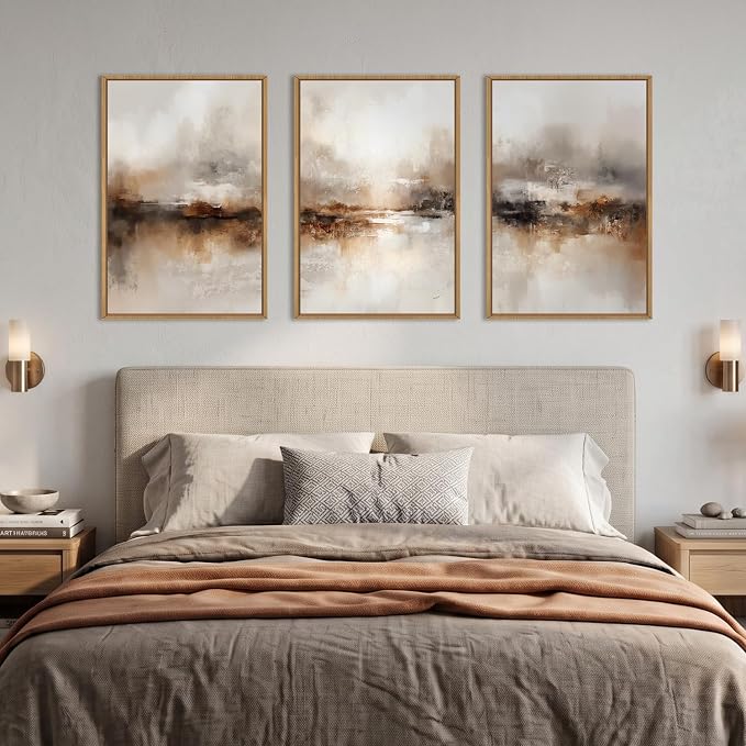 Large Abstract Brown Pastel Framed Canvas Wall Art,Neutral Black Gray Wall Decor,Modern Brush Stroke Painting,Minimalist Textured Artwork for Living Room,Bedroom,Dining Room,Office -24"x36"x3