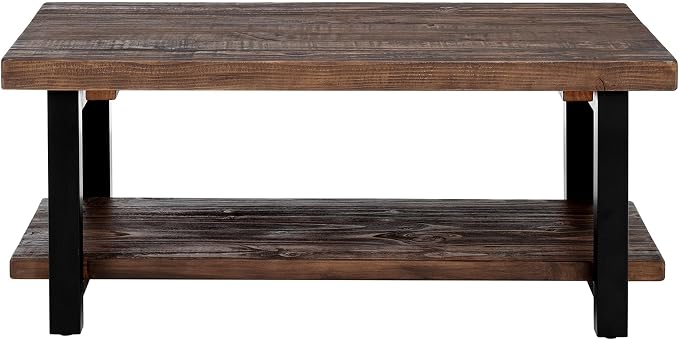 Alaterre Furniture Pomona Rustic Coffee Table with Storage Shelf - 42-Inch Industrial Modern Metal and Solid Wood Living Room Table - Easy Assembly Farmhouse Living Room Furniture (Rustic Natural) | Rectangular Center Table with Storage Shelf and Metal...