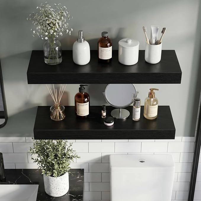 Vivelove 40 Inch Floating Shelves Wall Mounted for Display, 6.5 Deep Duty Shelves with Invisible Brackets for Living Room,Bedroom,Kitchen, Bathroom Storage & Decor,40" Wx6.5 Dx1.4 H - Black