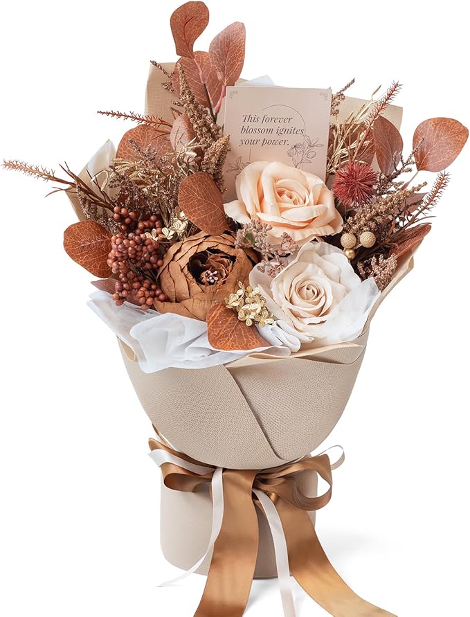TINGE TIME Brown Preserved Flowers Bouquet, Flowers for Delivery, Eternal Roses Bouquet for Wedding, Table Centerpieces, Valentines, Mothers Day, Birthday Gifts, Anniversary