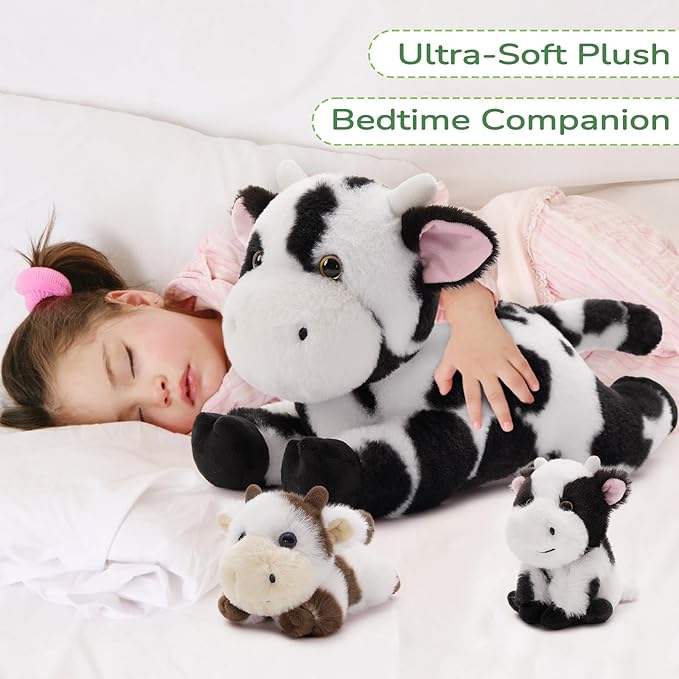 MorisMos 5Pcs Cow Stuffed Animals, 16inch Mommy Cow with 4 Babies, Soft Stuffed Cows Plush Gift Kids, Boys, Girls