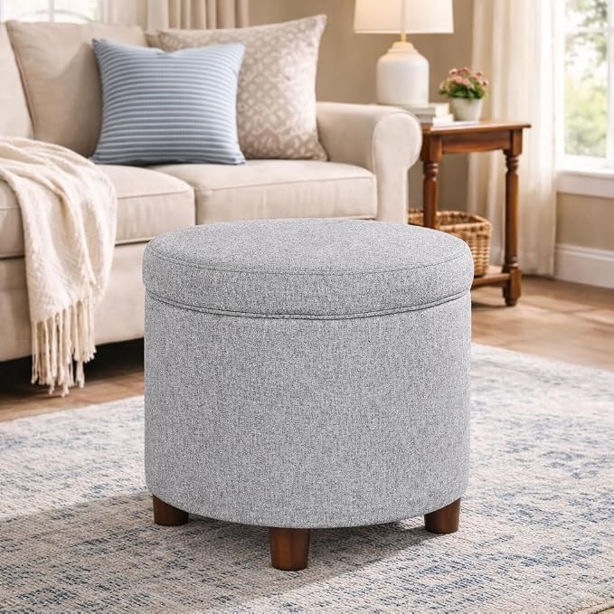 HomePop 19" Round Storage Ottoman - Light Gray Tweed