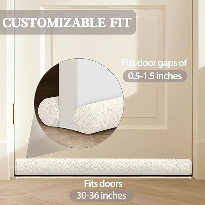 Ciieyuo Velvet Under Door Draft Stopper, Noise Blocker & Soundproof Door Seal, Blocks Cold Air, Light & Smoke, Easy Install Under Door Gap Filler, Door Sweep for Bottom 30"-36" Grey