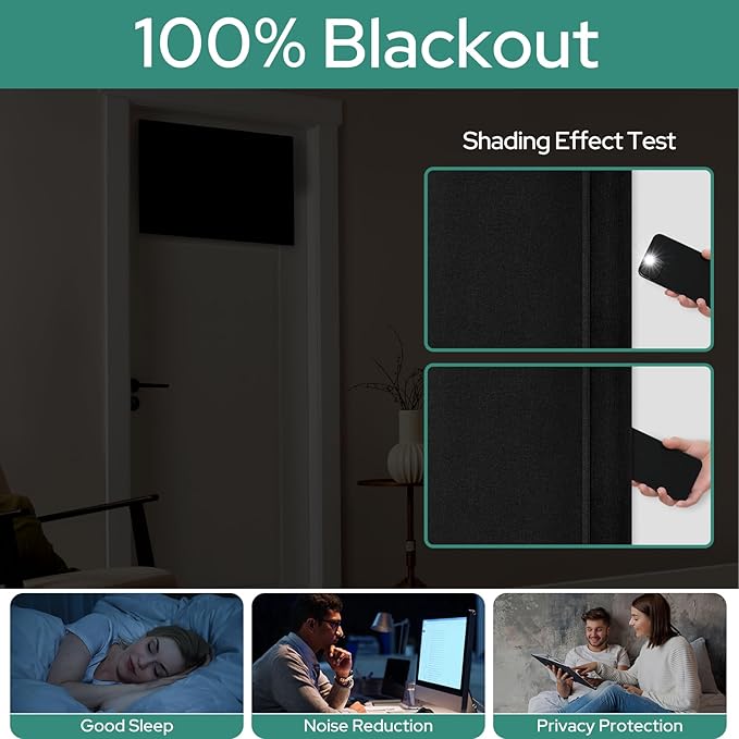 HOMEIDEAS 100% Black Linen Blackout French Door Curtains, Privacy Door Window Curtains, 30 X 40 Inch Room Darkening Blinds, Thermal Insulated Shades for Bedroom, 1 Panel