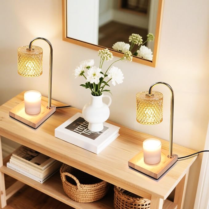 TigQiang 2 Pack Candle Warmer Lamp with Timer Dimmer, Birthday Gifts for Women Mom, House Warming Gifts, Elegant New Home Decor, Wax Warmer for Jar Candles, Heater Lamp for Scented Wax, Amber