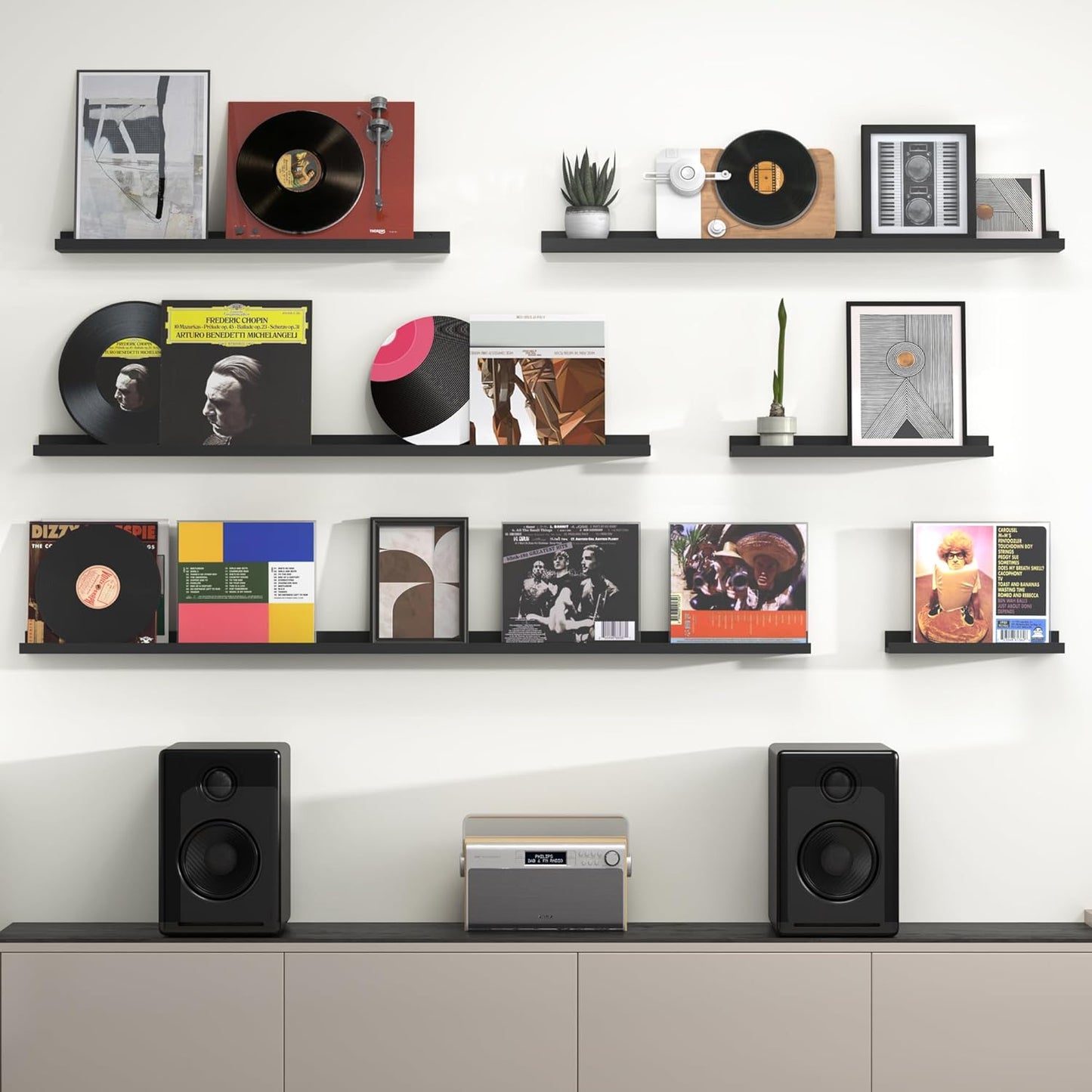 Heimlove Picture Ledge Shelf, Small Floating Shelves Set of 2, 16 Inches Picture Shelf for Wall with Ledge, Kids Bookshelf Wall Mounted for Living Room Bedroom Decor Books Photo Frames, Black