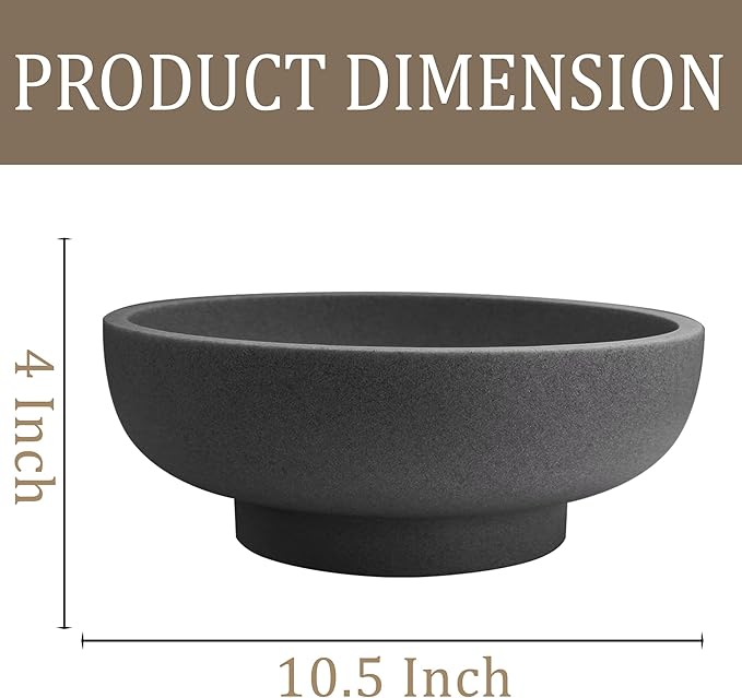 LIN CHUAN Large Decorative Bowl, Fruit Bowl for Kitchen Counter, Modern Resin Bowl for Home Decor, Key Holder for Entry Table, Artificial Stone Black