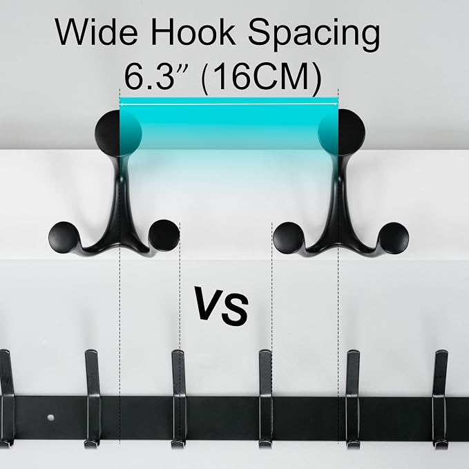 WEBI Coat Rack Wall Mount,24" Solid Wood Coat Hooks Wall Mounted Coat Hanger,16" Hole to Hole,Heavy Duty Hook Rack Rail,4 Triple Hooks for Hanging Coats,Jacket,Clothes,Hat,Backpack,White