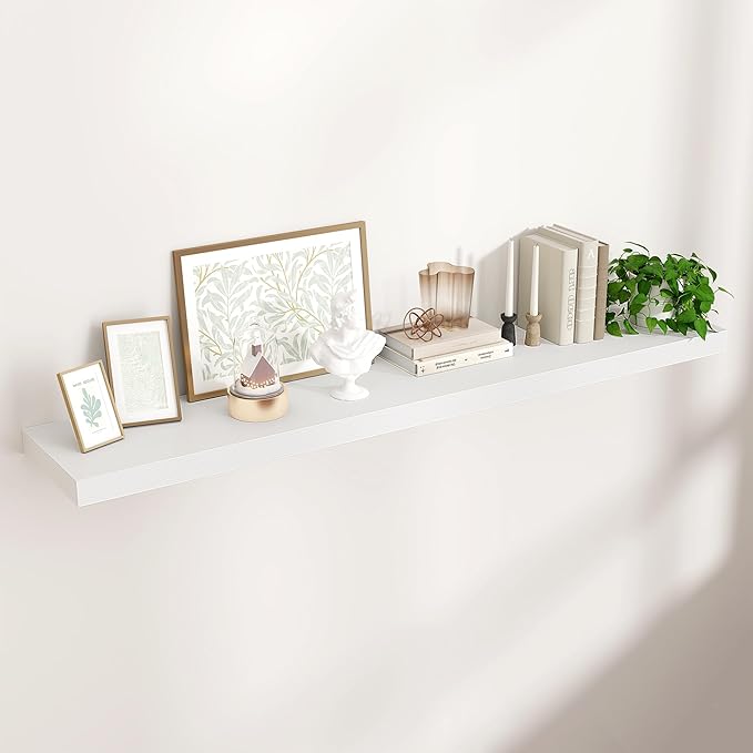 55" Wide x 10" Deep Floating Shelves for Wall, White Finish, 1-Pack | Engineered Wood Wall Shelves with Invisible Brackets for Living Room, Bedroom, Bathroom, Office & Kitchen Storage