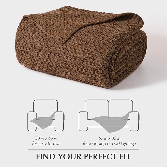 EVERGRACEHOME Chunky Chenille Knit Throw Blanket for Couch, Soft Luxurious Moss Stitch Blankets for Bed, Cozy Decorative Farmhouse Knitted Throws for Sofa, Burnt Orange, 50" x 60"