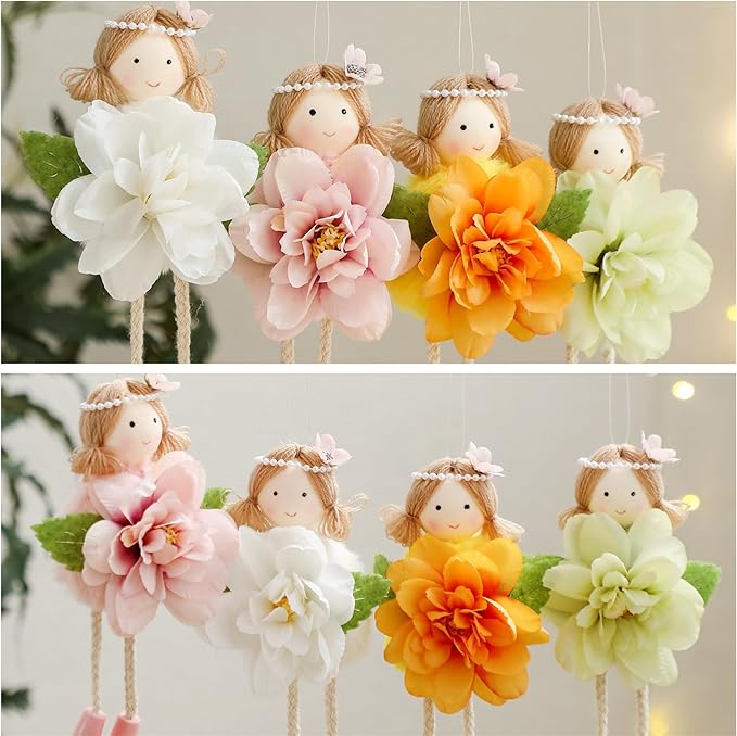 Eimilaly Four-Color Flower Fairies Ornaments Spring Gnome for Home Decorations, Tomte Gnomes Set Ornaments for Garden or Rustic Theme Party Gnome Decor - 4PCS