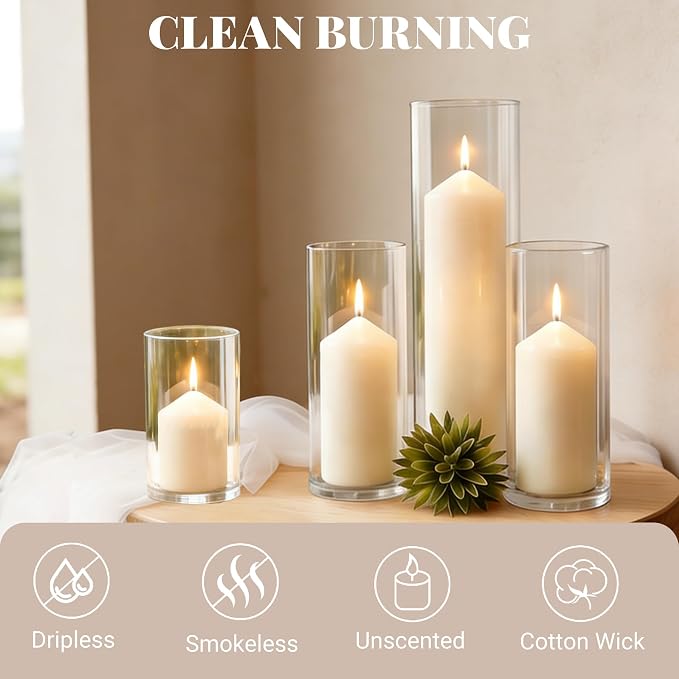 Pillar Candles Bulk Set - Unscented, Smokeless, Dripless | 3 Sizes: 2x3, 2x6, 2x8 Inches | Ideal for Weddings, Christmas & Home Decor (36, Ivory White)