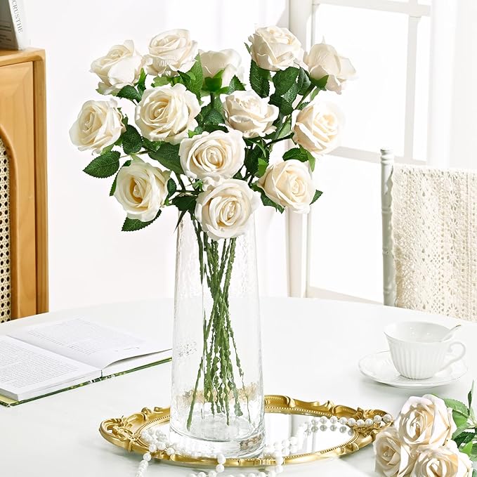 Waipfaru 50 Pcs Champagne Yellow Roses, Fake Roses Artificial Velet Flowers for Valentines Mothers Day Wedding Centerpieces Decor (Champagne)