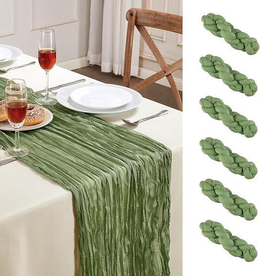 6 Pack Sage Green Cheesecloth Table Runner 10FT Long Easter Spring Boho Gauze Table Runner Rustic Sheer Runner for Spring Wedding Bridal Baby Shower Birthday Party Table Decor Easter Decorations
