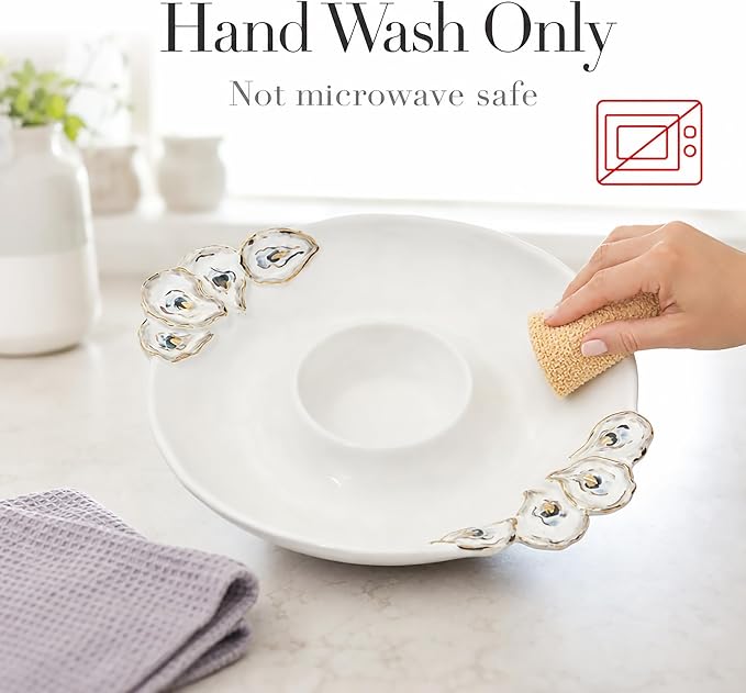 Mud Pie Oyster Chip And Dip Bowl Set; 2" x 10 1/2" dia
