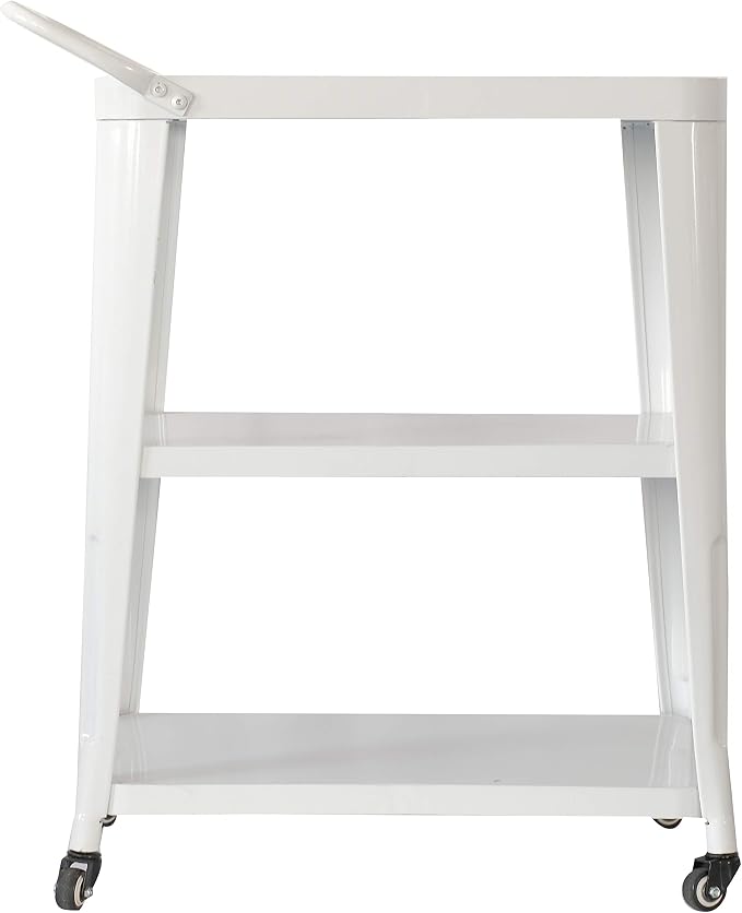 AC Pacific Harold 3-Tier Metal Rolling Cart with Swivel Rollers, Durable Utility Table on Wheels with Handle, All Metal Frame for Easy Mobility, Versatile Kitchen Stand for Bar or Serving Use, White
