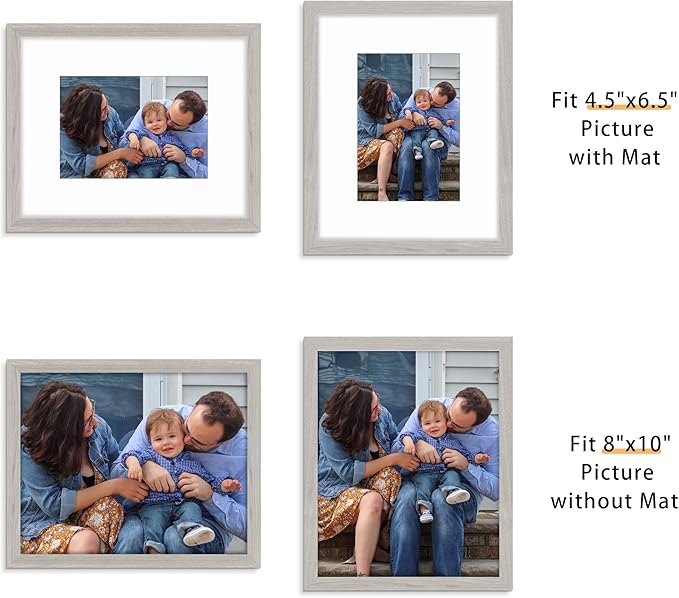 Picrit 8x10 Picture Frame Set of 12, Display 5x7 with Mat or 8x10 without Mat, Photo Frames for Wall Mounting or Table Top Display, Gray