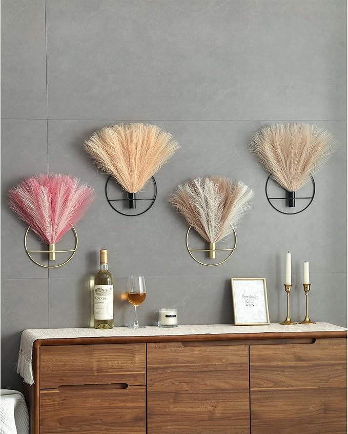 Pretty Jolly Boho Wall Decor Pampas, Wall-Mounted Metal Wall Art, Hanging Artificial Plant, Wall Decor for Living Room, Bedroom, Bathroom, Office, Dorm, Modern wall Decor(2 Pack)