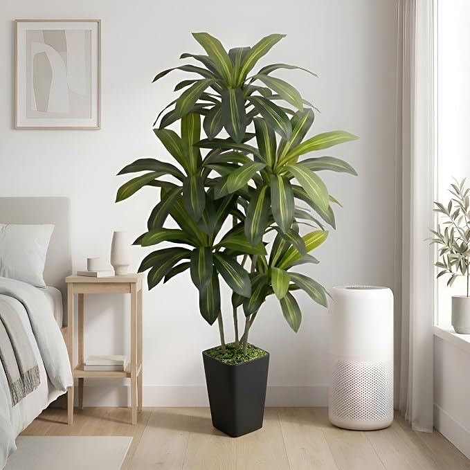 6ft Artificial Dracaena Tree | Realistic Faux Dragon Tree, Silk Tree with Pot, Indoor Home Office Decor For Corner, Modern Floor Plant