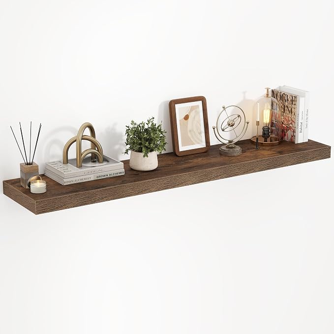 Acovy 40 Inch Floating Shelves, 3D Textured Wood Grain, 40"x9.25"x1.5" Inch Deep Floating Shelves for Wall, Wooden Shelves for Bathroom, Bedroom, Living Room, Brown, 1 Piece