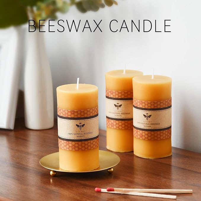 DEYBBY 2 x 4 inch Natural Beeswax Pillar Candles Set of 12, Smokeless Dripless Pure Beeswax Candle Bulk with Natural Scent for for Home Decor Blackout Housewarming Party Event, Long Burn, Yellow