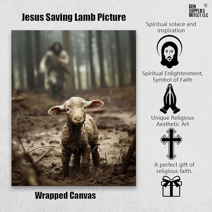 Jesus and Lamb Canvas Wall Art Jesus Running After Lost Lamb Picture Wall Art Canvas Print Christian Home Decor 11x14 inch