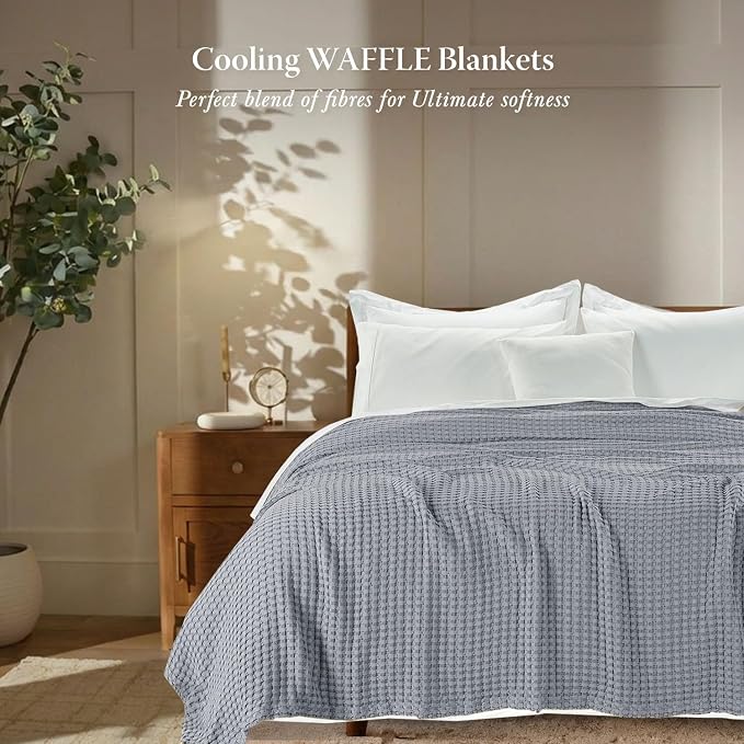 Threadmill Cooling Blanket Twin Size Waffle Weave| Breathable, Lightweight & Ultra-Soft | Made from Rayon Derived from Bamboo | Waffle Throw for Couch and Sofa | 68 x 92 Inches | Scottish Grey