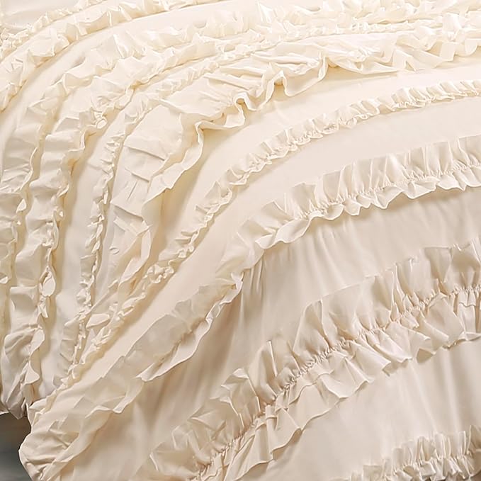 Lush Decor C07815P13 Belle Ivory Comforter (96 x 92 inches) Ruffled Shabby Chic 4 Piece Set with Bed Skirt(80 x 60 inches with a 14. 5 inch drop). and 2 Pillow Shams(20 x 26 inches), Full/Queen