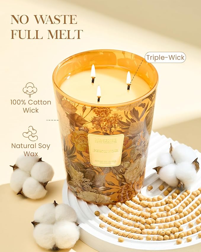 M&SENSE Neroli Noir Soy Candle, 35oz 3-Wick, Relaxation Gifts for Women | 150H Long Burn, Non-Toxic, Large Jar, Bedroom Refresh Date Night Home Fragrance, Stress Relief, Housewarming Gift