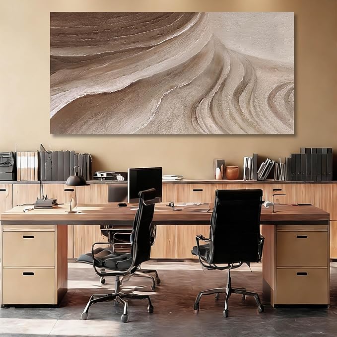 MLART99 Large Beige Brown Abstract Canvas White Artwork with Neutral Textured Wall art for Bedroom Living Room Office Modern Minimalist Wall Decor 29x58 Inch