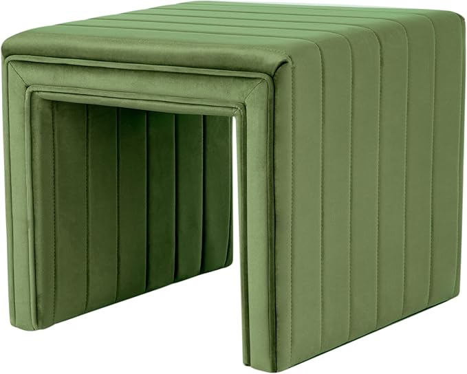 HomePop Modern Channel Tufted Velvet Ottoman|Homepop Home Décor|Ottoman for Living Room & Bedroom - Green