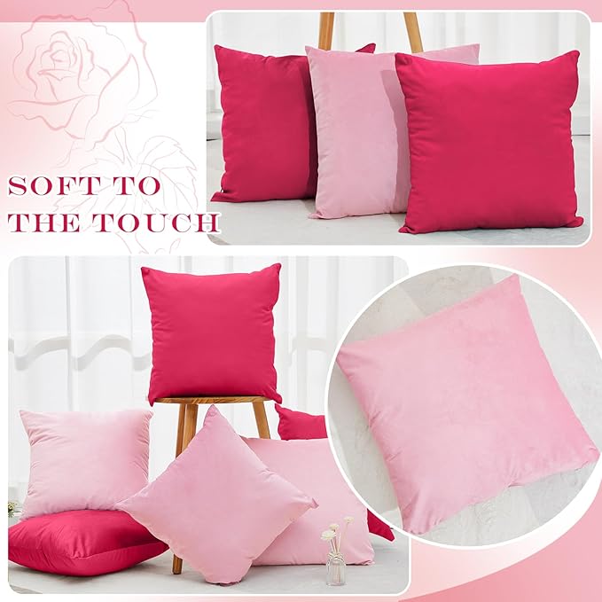 Berlune 12 Pcs Velvet Throw Pillow Covers 18" x 18" Decorative Cushion Cases Soft Pillowcase for Graduation Coquette Party Accessories Couch Sofa Bed Chair Home Decor, No Inserts (Girl Colors)