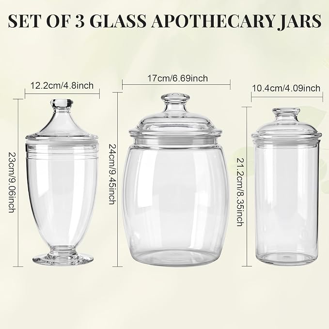 3 Pcs Plastic Apothecary Jar with Lid Decorative Crystal Candy Jar for Candy Buffet Bathroom Storage Canisters Wedding Decor Acrylic Organization Canisters for Home