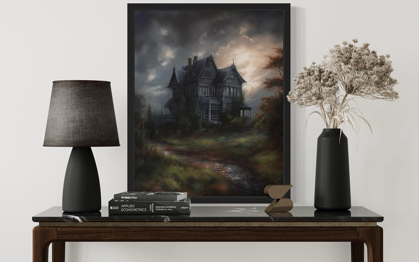 Haunted House Poster Art Print, Halloween Scary Vintage Wall Art Academia Spooky Painting Decoration for Horror Prints, Gothic Posters Bedroom Decor 89 (Haunted House, 8 x 10 inches, Black Frame)